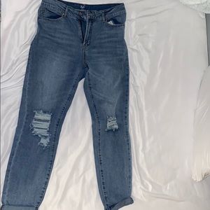 slightly distressed high waisted jeans
